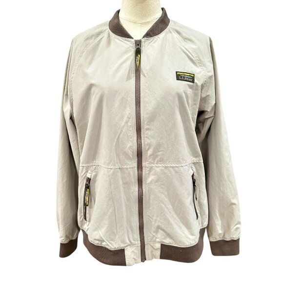 LL Bean Womens 3 Season Bomber Jacket LARGE Tan Khaki Fleece Lined Recycled ECO - Picture 1 of 10